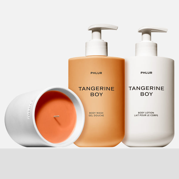 tangerine boy body care and candle set