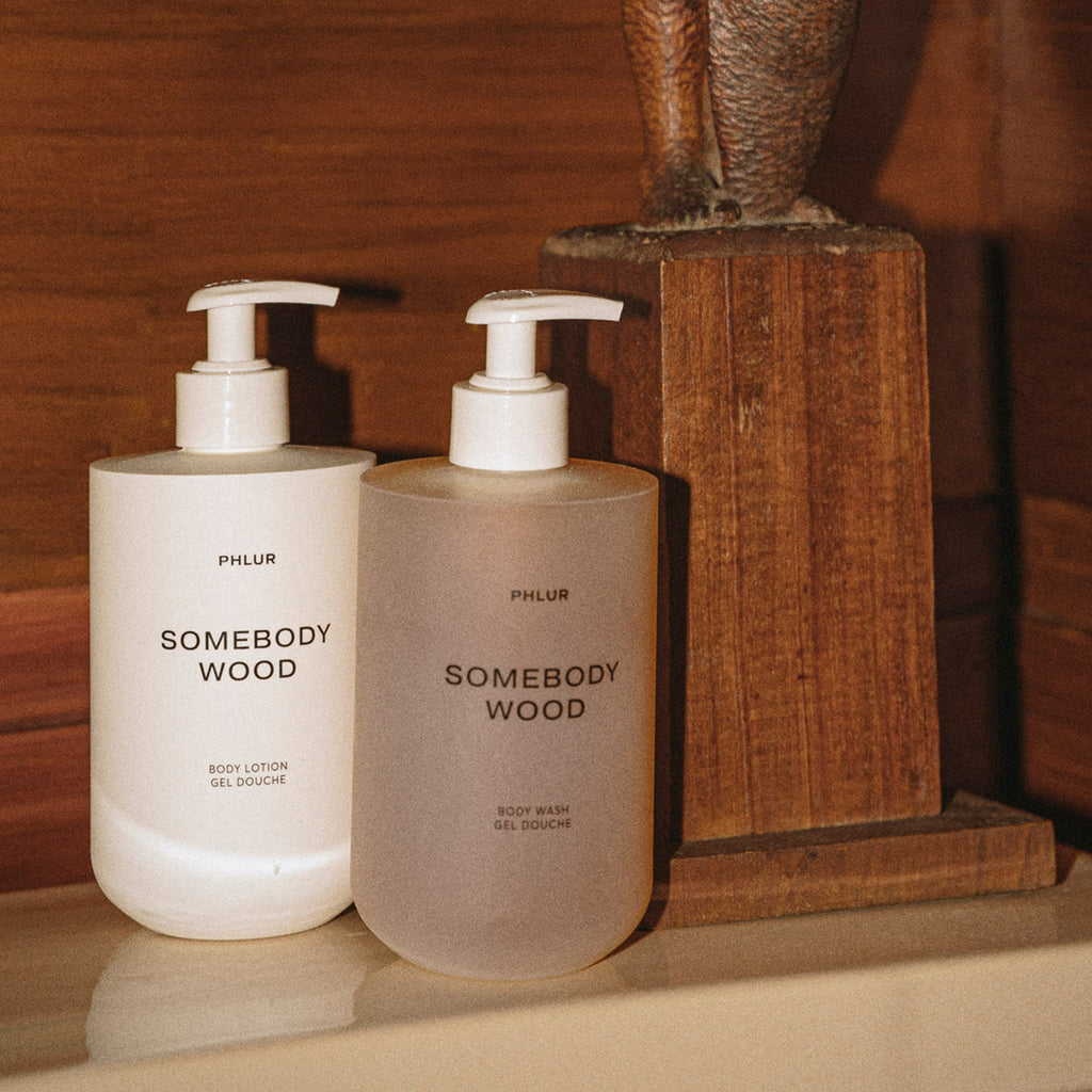 somebody wood body wash and body lotion